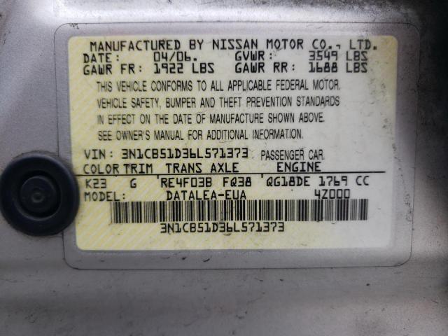 3N1CB51D36L571373 - 2006 NISSAN SENTRA 1.8 SILVER photo 12