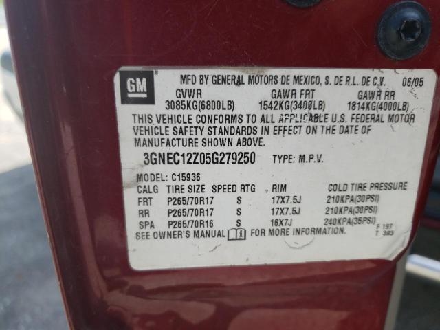 3GNEC12Z05G279250 - 2005 CHEVROLET AVALANCHE C1500 RED photo 12