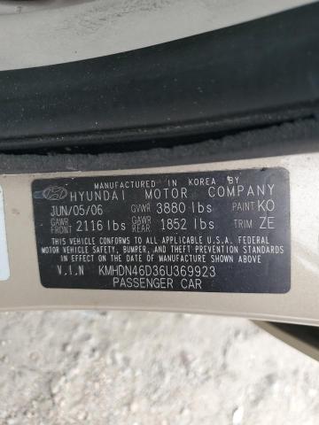 KMHDN46D36U369923 - 2006 HYUNDAI ELANTRA GLS GOLD photo 12