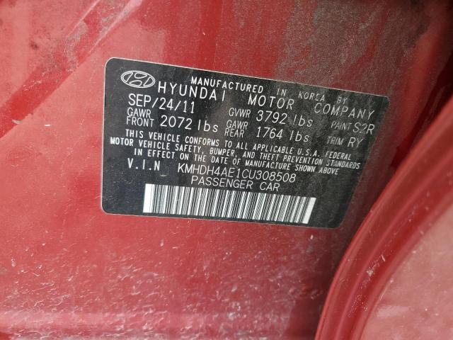 KMHDH4AE1CU308508 - 2012 HYUNDAI ELANTRA GLS RED photo 12