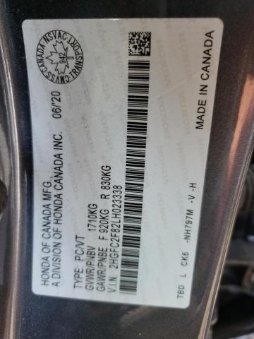 2HGFC2F82LH023338 - 2020 HONDA CIVIC SPORT 灰色 照片 13