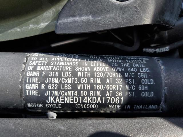 JKAENED14KDA17061 - 2019 KAWASAKI EN650 D GREEN photo 9