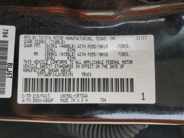 5TFUW5F1XJX703191 - 2018 TOYOTA TUNDRA DOUBLE CAB SR/SR5 BLACK photo 13