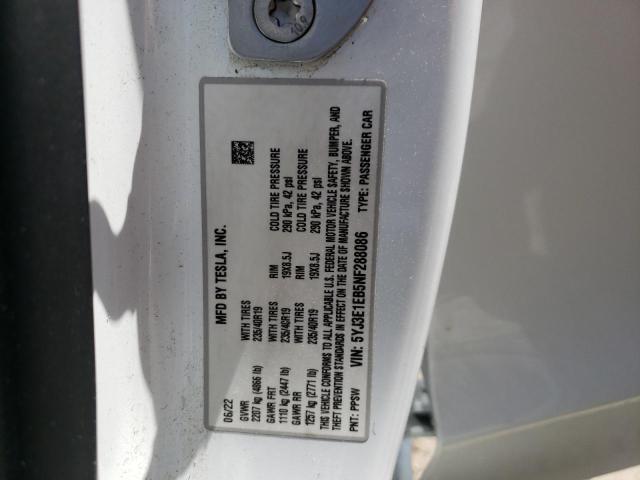 5YJ3E1EB5NF288086 - 2022 TESLA MODEL 3 Ağ foto 13