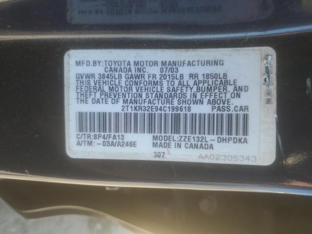 2T1KR32E94C199618 - 2004 TOYOTA COROLLA MA XR BLUE photo 12