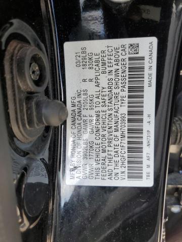 2HGFC1F71MH703993 - 2021 HONDA CIVIC EXL 黑色 照片 12