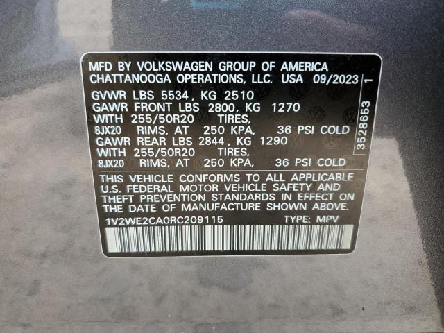 1V2WE2CA0RC209115 - 2024 VOLKSWAGEN ATLAS CROS SE GRAY photo 14