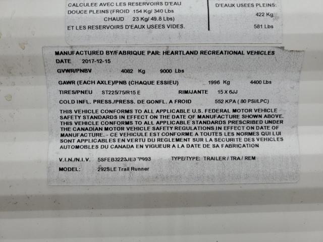 5SFEB3223JE378993 - 2018 HEARTLAND GATEWAY ნაცრისფერი ფოტო 10