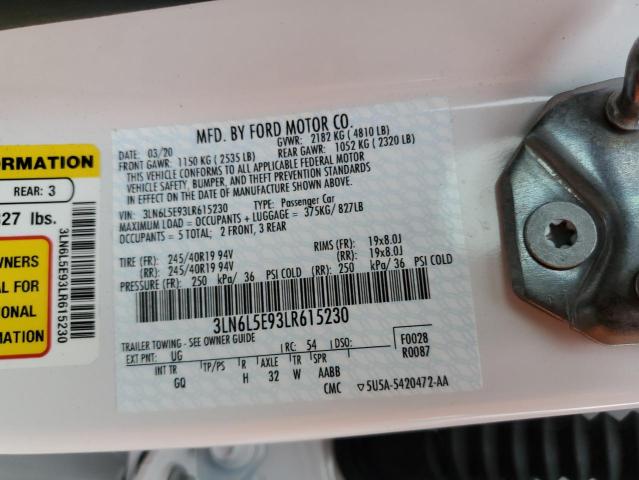 3LN6L5E93LR615230 - 2020 LINCOLN MKZ RESERVE თეთრი ფოტო 12