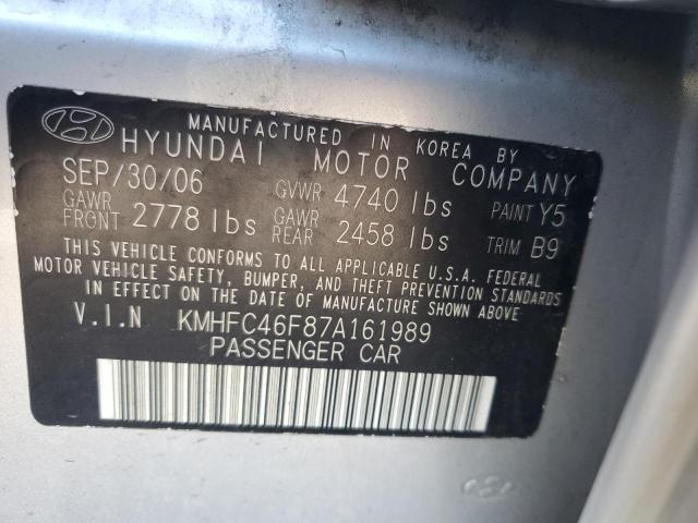 KMHFC46F87A161989 - 2007 HYUNDAI AZERA SE SILVER photo 12