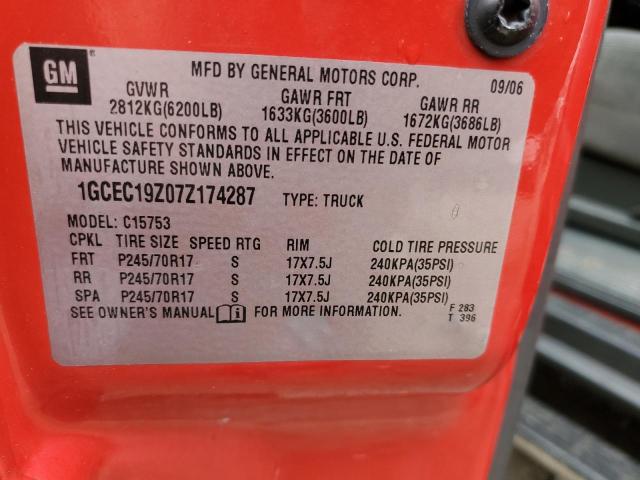 1GCEC19Z07Z174287 - 2007 CHEVROLET SILVERADO C1500 CLASSIC RED photo 12