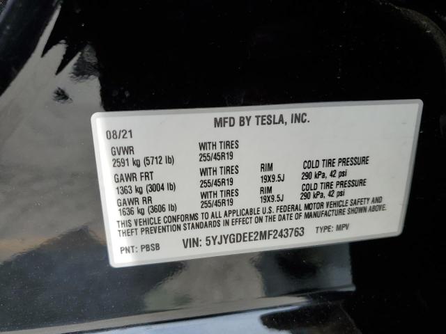 5YJYGDEE2MF243763 - 2021 TESLA MODEL Y BLACK photo 13