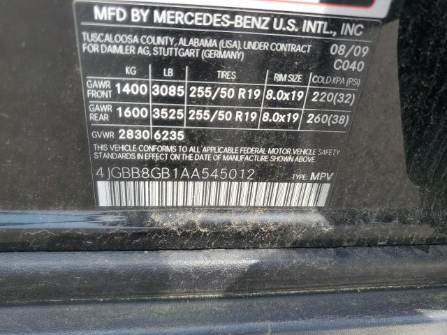 4JGBB8GB1AA545012 - 2010 MERCEDES-BENZ ML 350 4MATIC BLACK photo 13