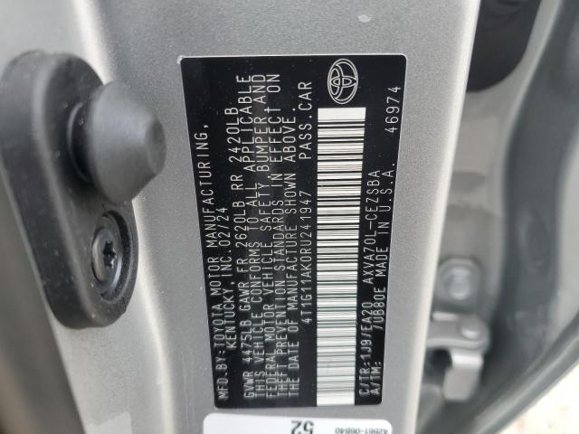 4T1G11AK0RU241947 - 2024 TOYOTA CAMRY SE NIGHT SHADE SILVER photo 12