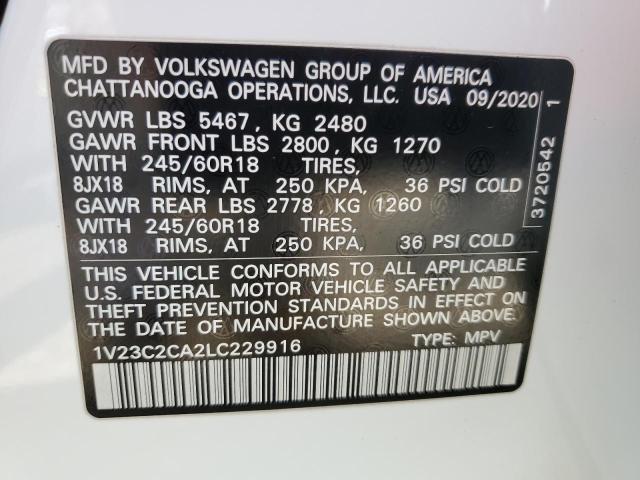 1V23C2CA2LC229916 - 2020 VOLKSWAGEN ATLAS CROS SE Белый фото 13