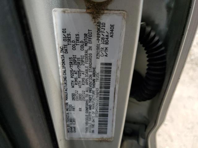 5TEGM92NX1Z769249 - 2001 TOYOTA TACOMA DOUBLE CAB PRERUNNER SILVER photo 12