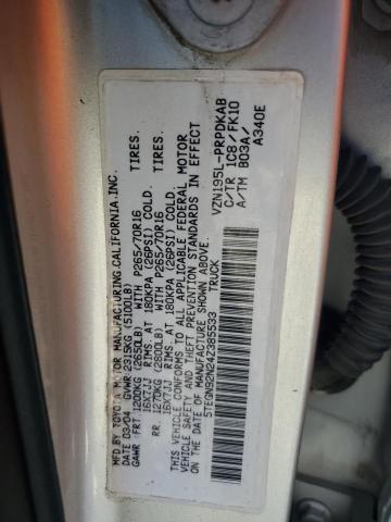 5TEGN92N24Z385533 - 2004 TOYOTA TACOMA DOUBLE CAB PRERUNNER SILVER photo 12
