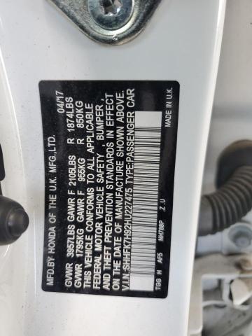 SHHFK7H92HU227475 - 2017 HONDA CIVIC SPORT TOURING WHITE photo 12