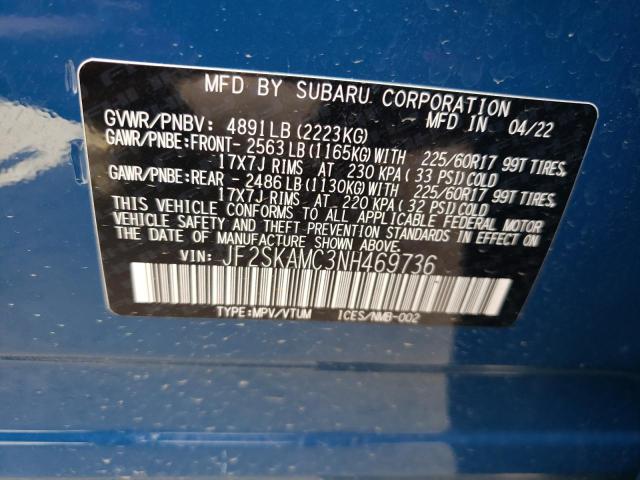 JF2SKAMC3NH469736 - 2022 SUBARU FORESTER WILDERNESS BLUE photo 14