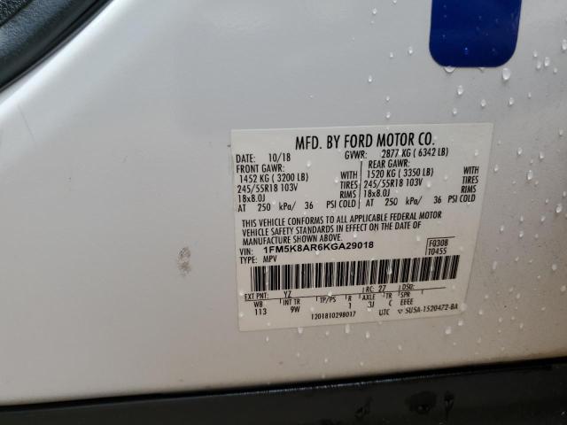 1FM5K8AR6KGA29018 - 2019 FORD EXPLORER POLICE INTERCEPTOR 白色 照片 13