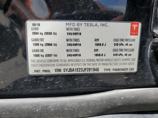 5YJSA1E23JF281946 - 2018 TESLA MODEL S BLACK photo 12