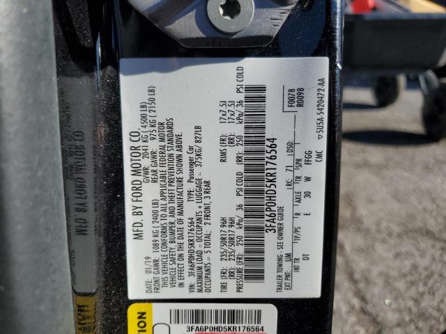 3FA6P0HD5KR176564 - 2019 FORD FUSION SE BLACK photo 12