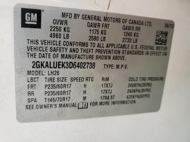 2GKALUEK3D6402738 - 2013 GMC TERRAIN SLT WHITE photo 13