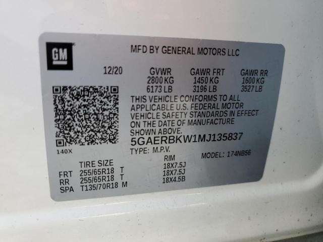 5GAERBKW1MJ135837 - 2021 BUICK ENCLAVE ESSENCE 白色 照片 13