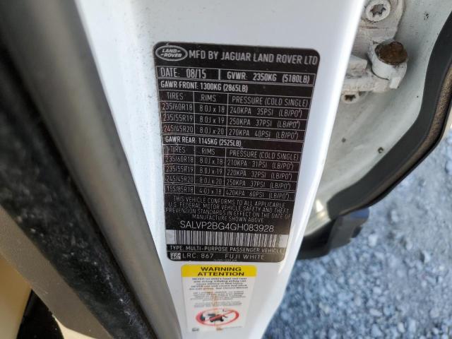 SALVP2BG4GH083928 - 2016 LAND ROVER RANGE ROVE SE WHITE photo 13