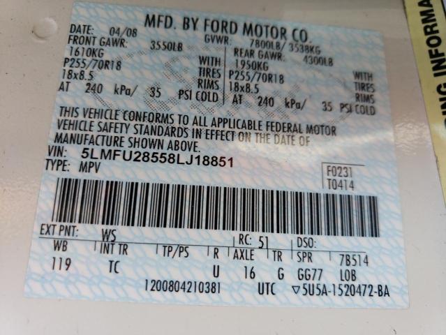 5LMFU28558LJ18851 - 2008 LINCOLN NAVIGATOR 白色 照片 13