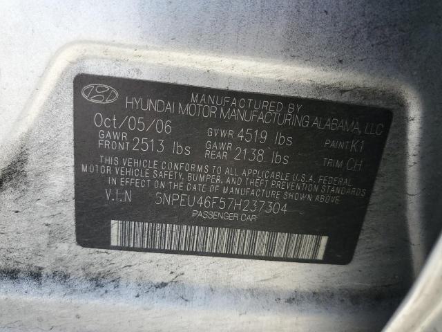 5NPEU46F57H237304 - 2007 HYUNDAI SONATA SE SILVER photo 12