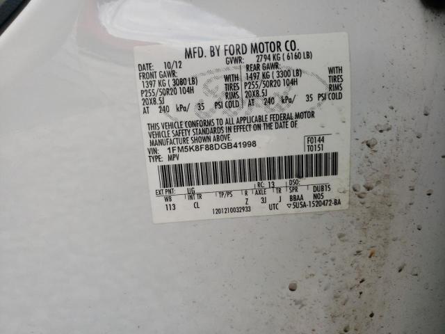 1FM5K8F88DGB41998 - 2013 FORD EXPLORER LIMITED WHITE photo 13