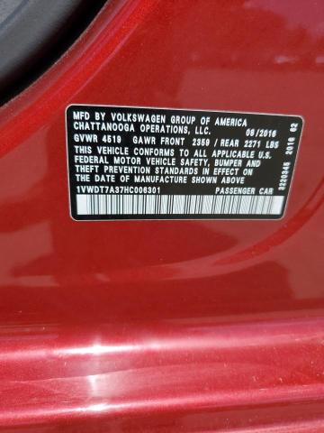 1VWDT7A37HC006301 - 2017 VOLKSWAGEN PASSAT R-LINE Rot Foto 12