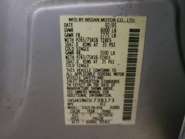 5N1AR18W15C738173 - 2005 NISSAN PATHFINDER LE SILVER photo 13