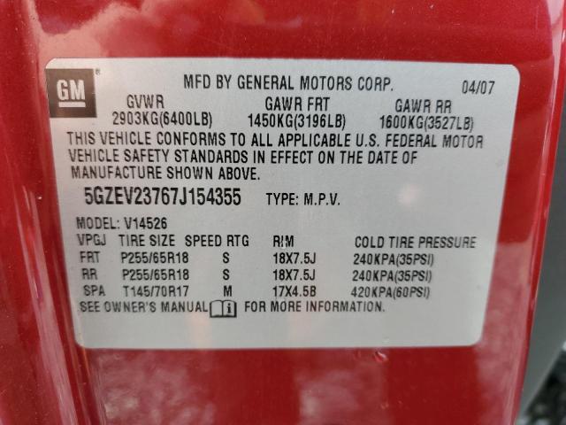 5GZEV23767J154355 - 2007 SATURN OUTLOOK XR მუქწითელი ფოტო 14