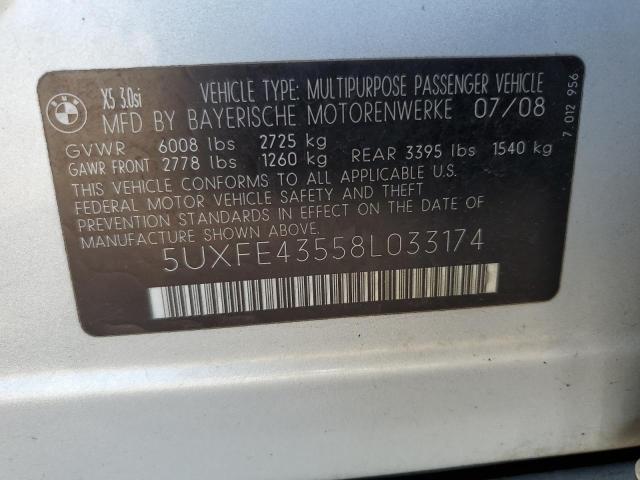 5UXFE43558L033174 - 2008 BMW X5 3.0I SILVER photo 12