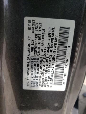 5FNRL5H47FB059723 - 2015 HONDA ODYSSEY EX GRAY photo 14