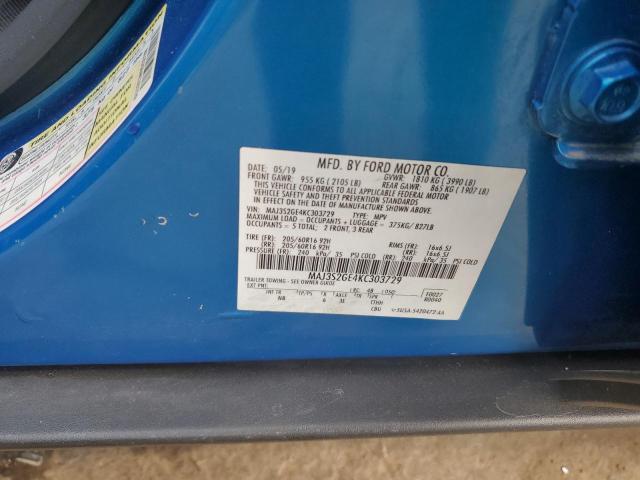 MAJ3S2GE4KC303729 - 2019 FORD ECOSPORT SE Bleu photo 12