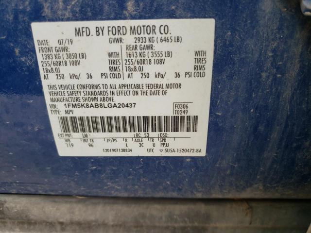 1FM5K8AB8LGA20437 - 2020 FORD EXPLORER POLICE INTERCEPTOR BLUE photo 10