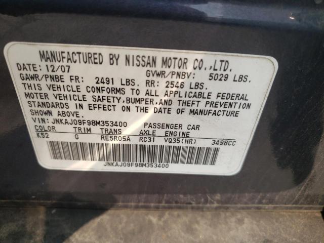 JNKAJ09F98M353400 - 2008 INFINITI EX35 BASE ლურჯი ფოტო 12