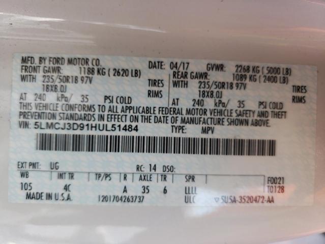 5LMCJ3D91HUL51484 - 2017 LINCOLN MKC RESERVE WHITE photo 14