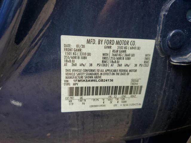 1FM5K8AW6LGB24136 - 2020 FORD EXPLORER POLICE INTERCEPTOR 蓝色 照片 14