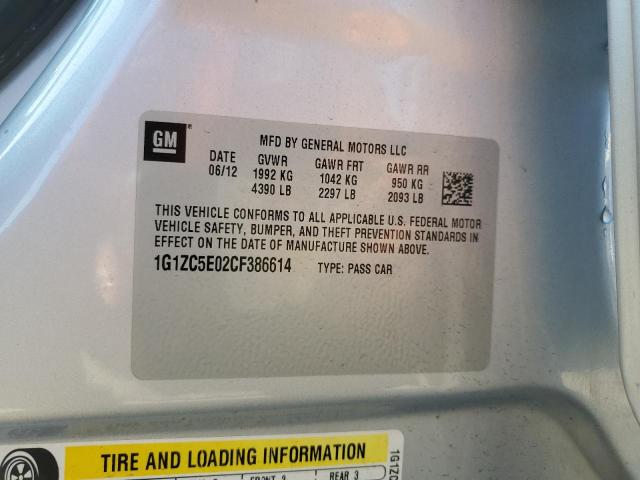 1G1ZC5E02CF386614 - 2012 CHEVROLET MALIBU 1LT SILVER photo 12