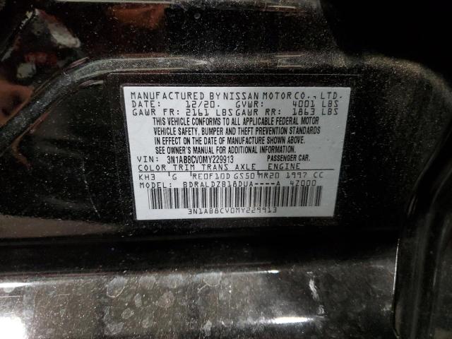 3N1AB8CV0MY229913 - 2021 NISSAN SENTRA SV BLACK photo 12