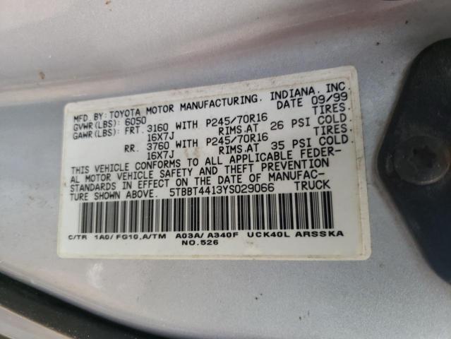 5TBBT4413YS029066 - 2000 TOYOTA TUNDRA ACCESS CAB 银色 照片 12