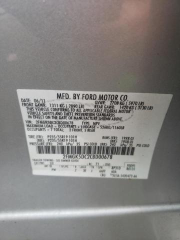 2FMGK5DC2CBD00678 - 2012 FORD FLEX LIMITED SILVER photo 13