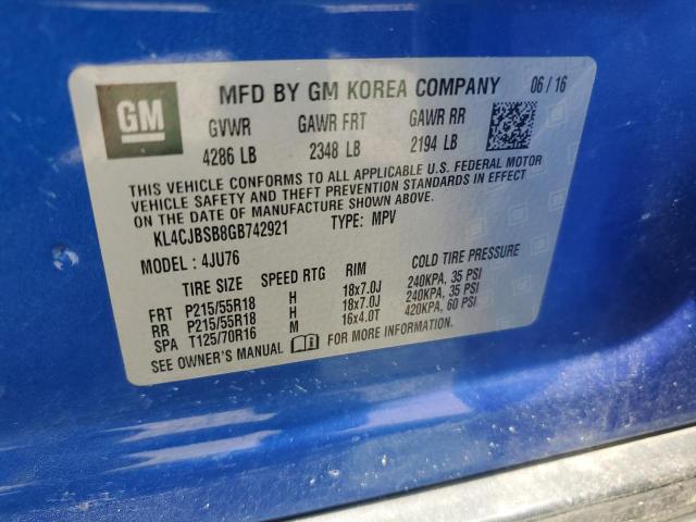 KL4CJBSB8GB742921 - 2016 BUICK ENCORE CONVENIENCE 蓝色 照片 14