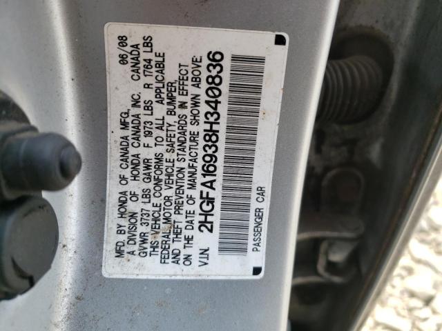 2HGFA16938H340836 - 2008 HONDA CIVIC EXL SILVER photo 12