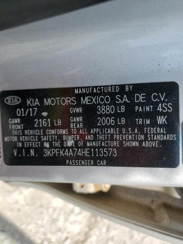 3KPFK4A74HE113573 - 2017 KIA FORTE LX SILVER photo 12