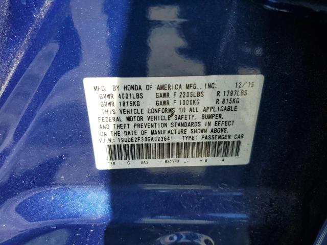 19UDE2F30GA023641 - 2016 ACURA ILX BASE WATCH PLUS BLUE photo 12